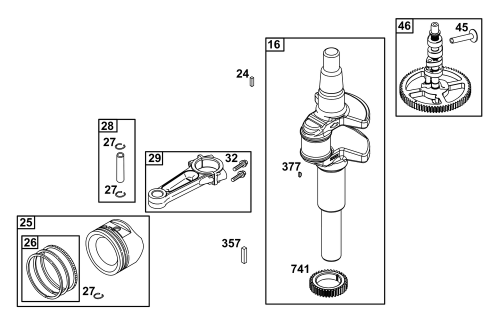 Crankshaft Group Diagram and Parts List for 49E777-0003-B5 400000 - 699999 Briggs and Stratton Engine